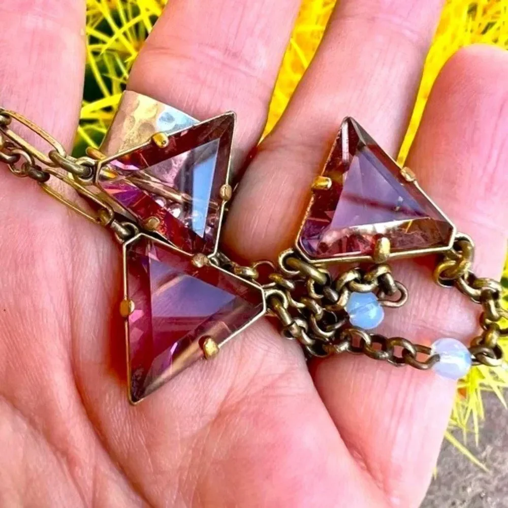 Vintage J Crew Pink Triangle Moonstone Necklace